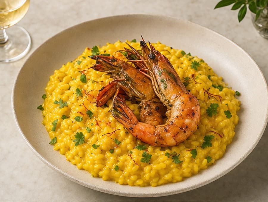 Saffron Risotto with Grilled Prawns