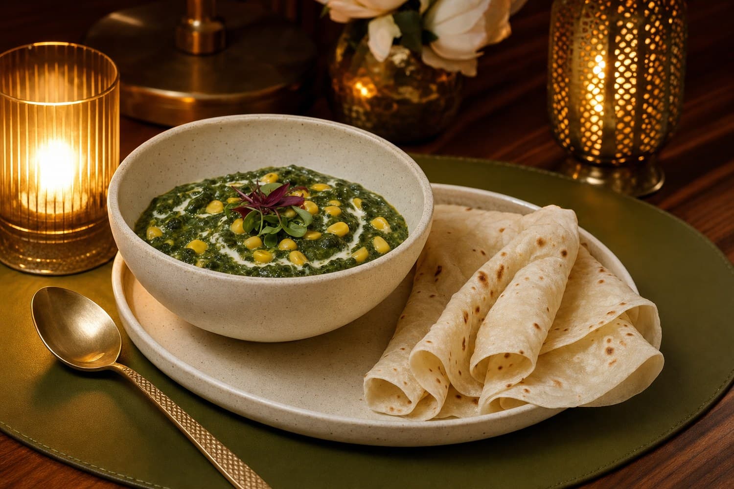 Corn Palak with Roomali Roti